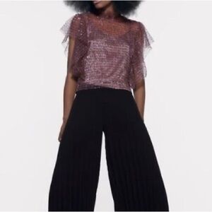 Zara purple angel sequin ruffle top